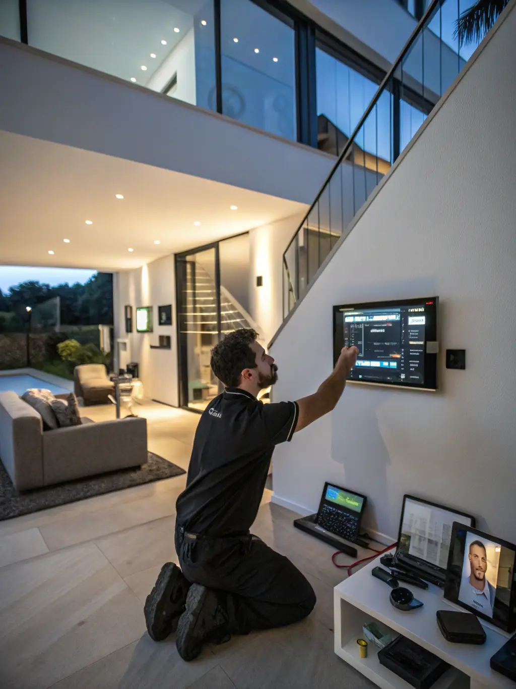 A visual representation of Zentryva's smart thermostat integrating with other smart home devices, such as smart lighting and security systems, in a connected home environment.