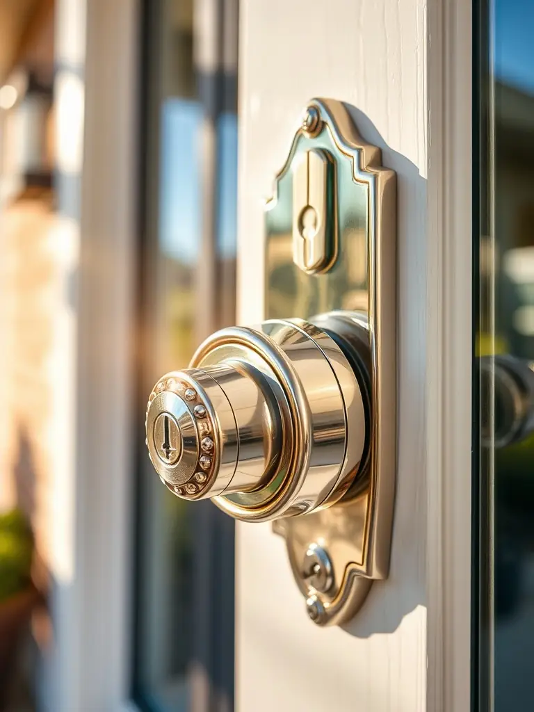 A modern smart lock installed on a residential front door, showcasing its sleek design and keyless entry system, highlighting Zentryva's smart home security solutions.