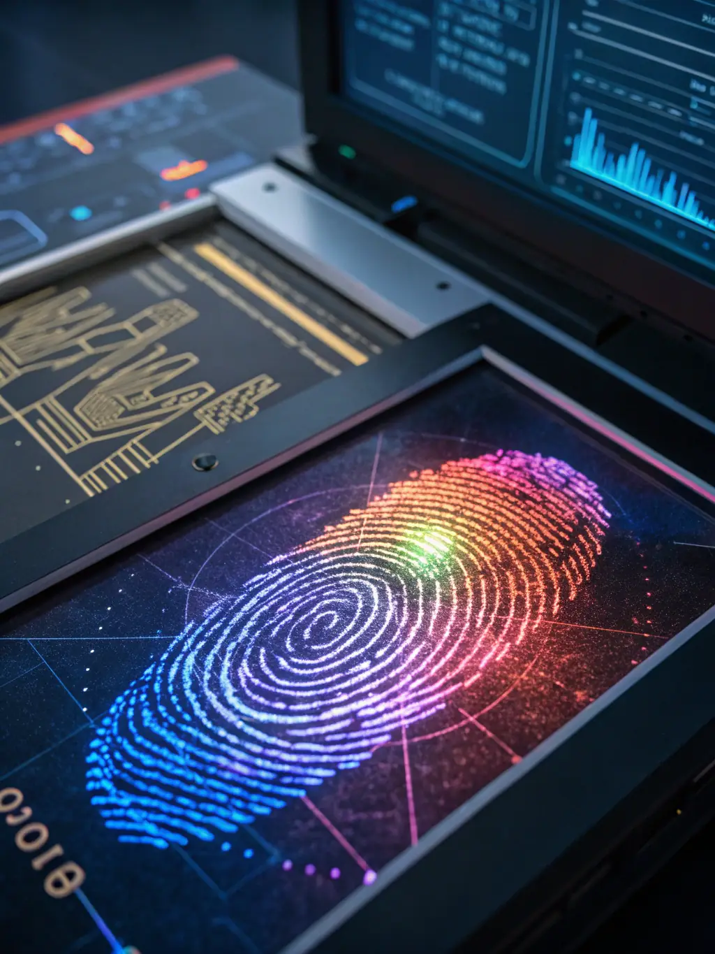A high-tech biometric scanner used for access control in a secure facility, demonstrating Zentryva's advanced security measures.